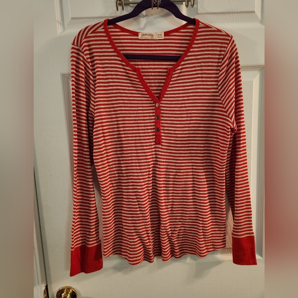 Faded Glory Red Striped Long Sleeve Top, sz XXL